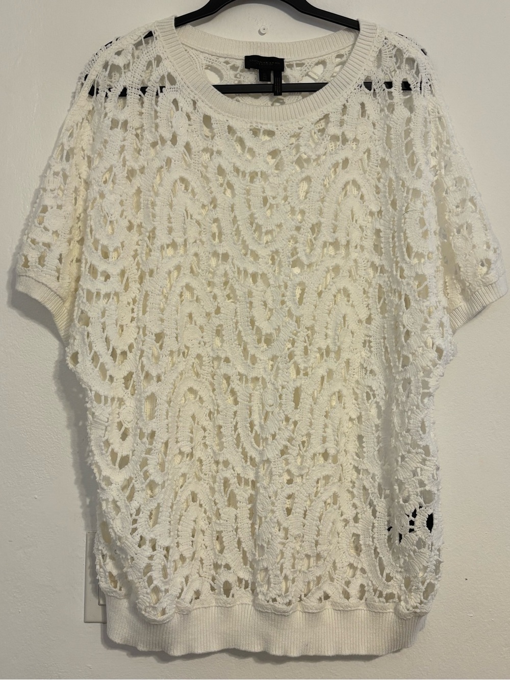 DKNYC White Openwork Crochet Oversized sweater